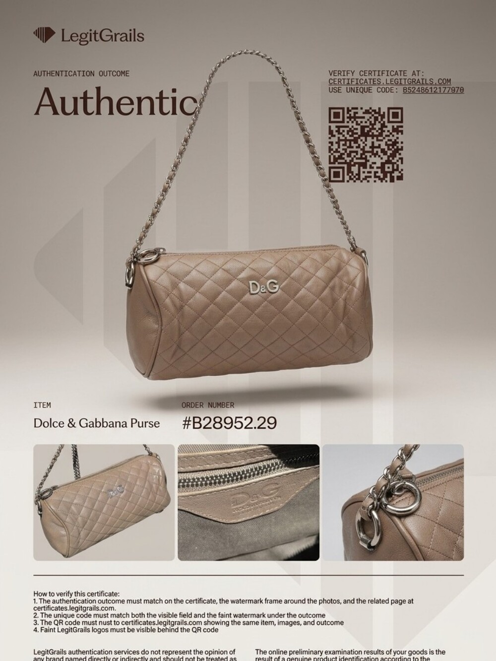 D&G Quilted Lambskin Leather Cylindrical Shoulder Bag Taupe Silver Hardware